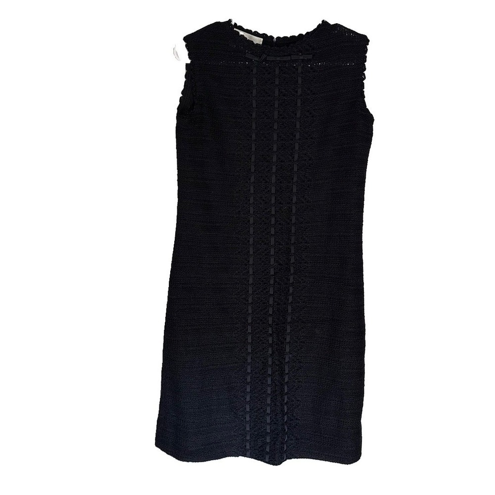 Vintage 1960s Dalton Black Knit Dress Textured Sheath Cocktail Mod MCM Womens